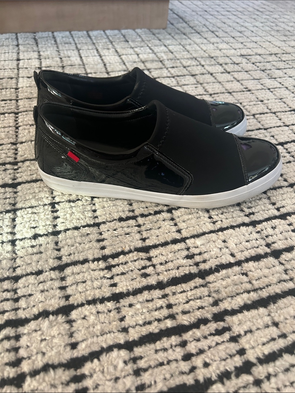 Marc Joseph Black Slip-On Patent & Neoprene Flats